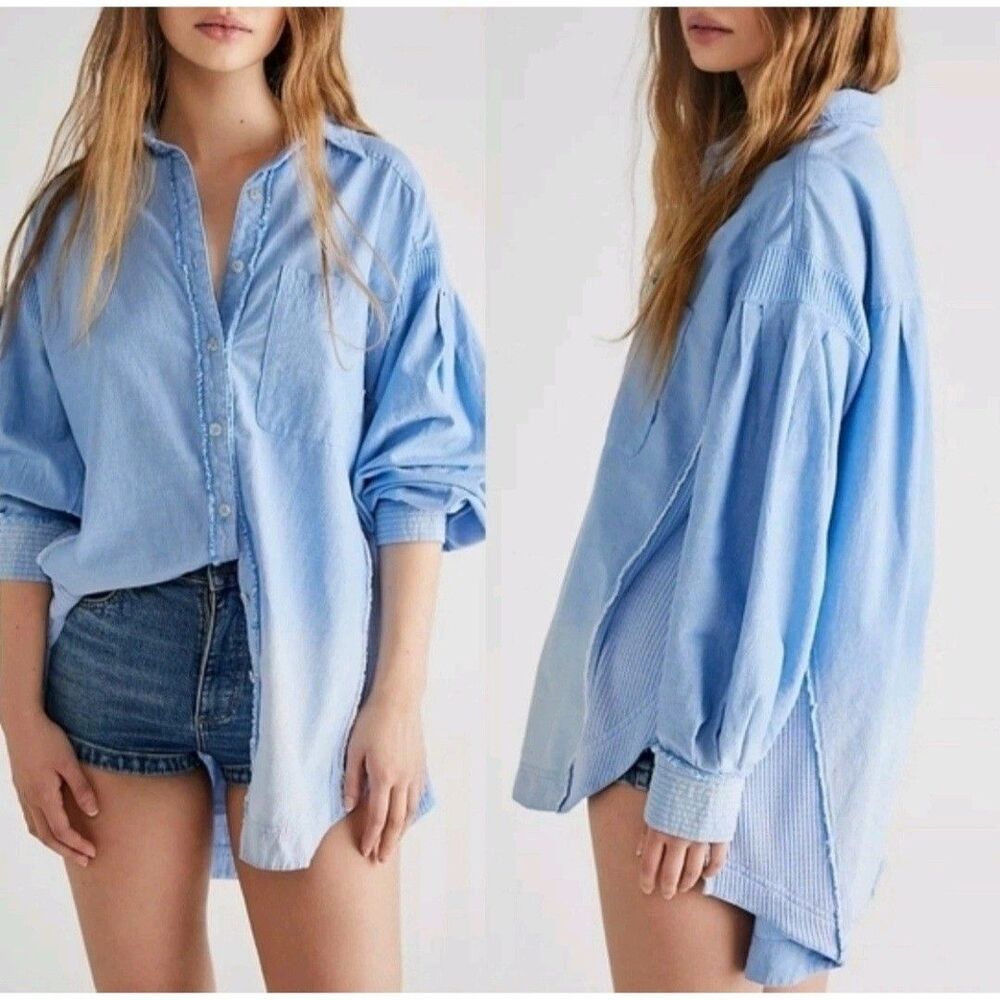 We the Free Free People Cool & Clean Solid Ombre Button Up Shirt Oversized XS